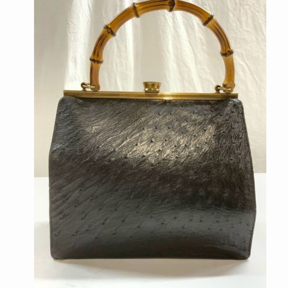 RARE 1950s True Vintage Elegance Evans Ostrich Leather Bamboo Handle Purse - Picture 4 of 10